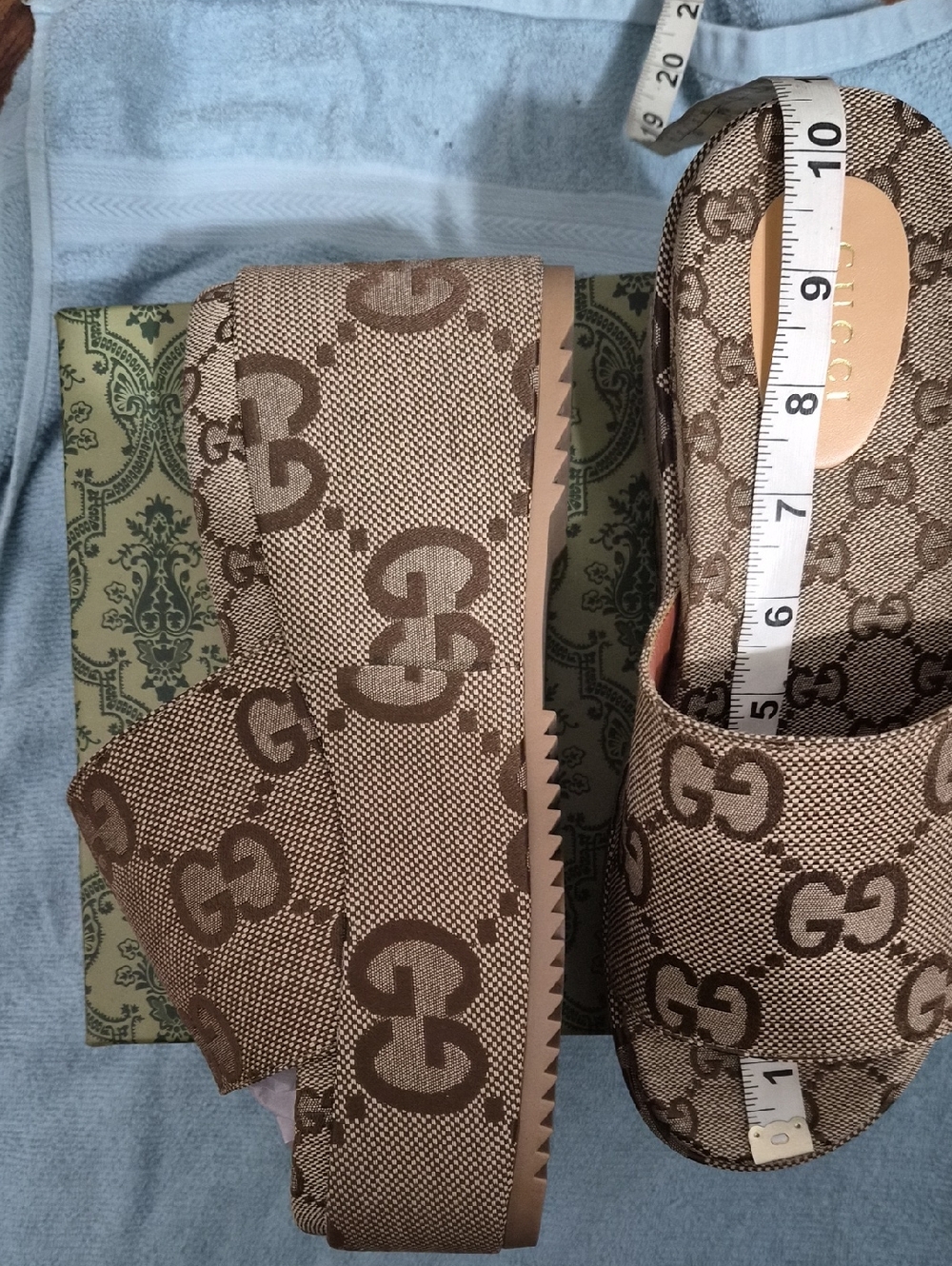 Gucci Beige Brown GG Canvas Platform Slides